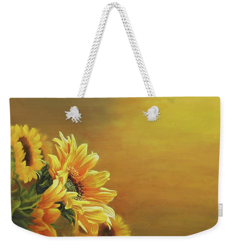 Flowers Weekender Tote Bag featuring the painting Shades Of Gold by Johanna Lerwick
