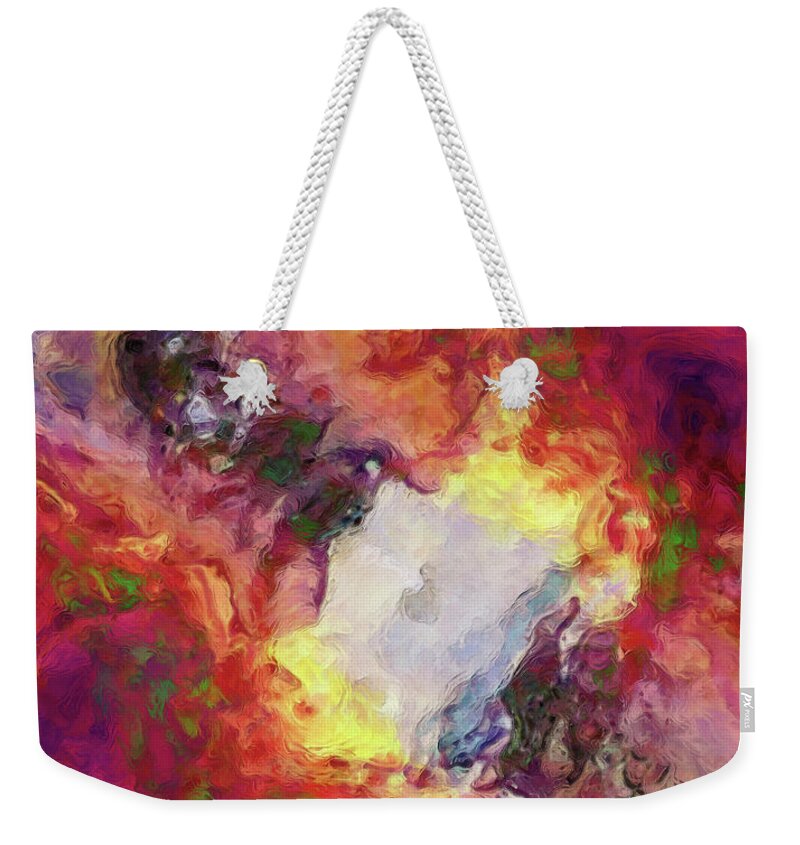 Red Weekender Tote Bag featuring the digital art Shades of Red Abstract by Phil Perkins