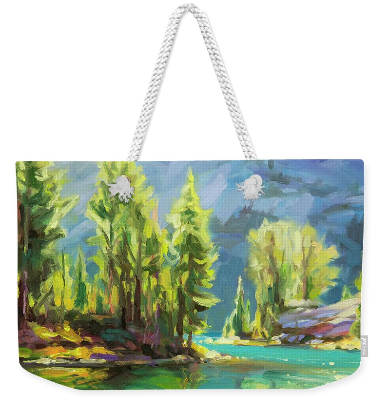 Lake Weekender Tote Bag featuring the painting Shades of Turquoise by Steve Henderson