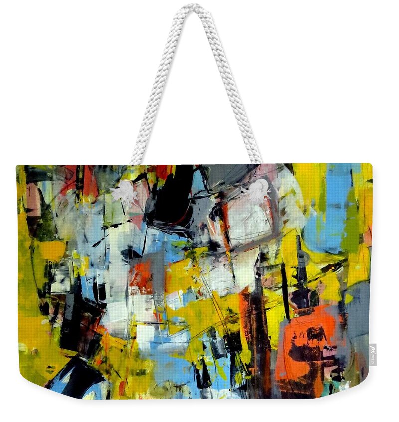 Katie Black Weekender Tote Bag featuring the painting Shades of yellow by Katie Black