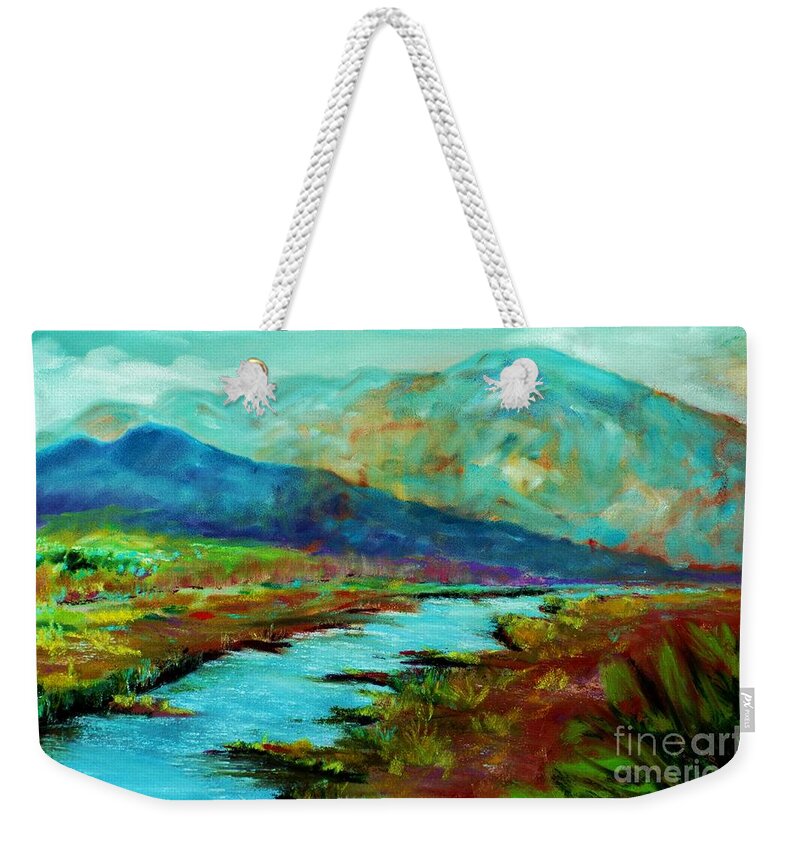 Mountains Weekender Tote Bag featuring the pastel Shadow Brook by Melinda Etzold