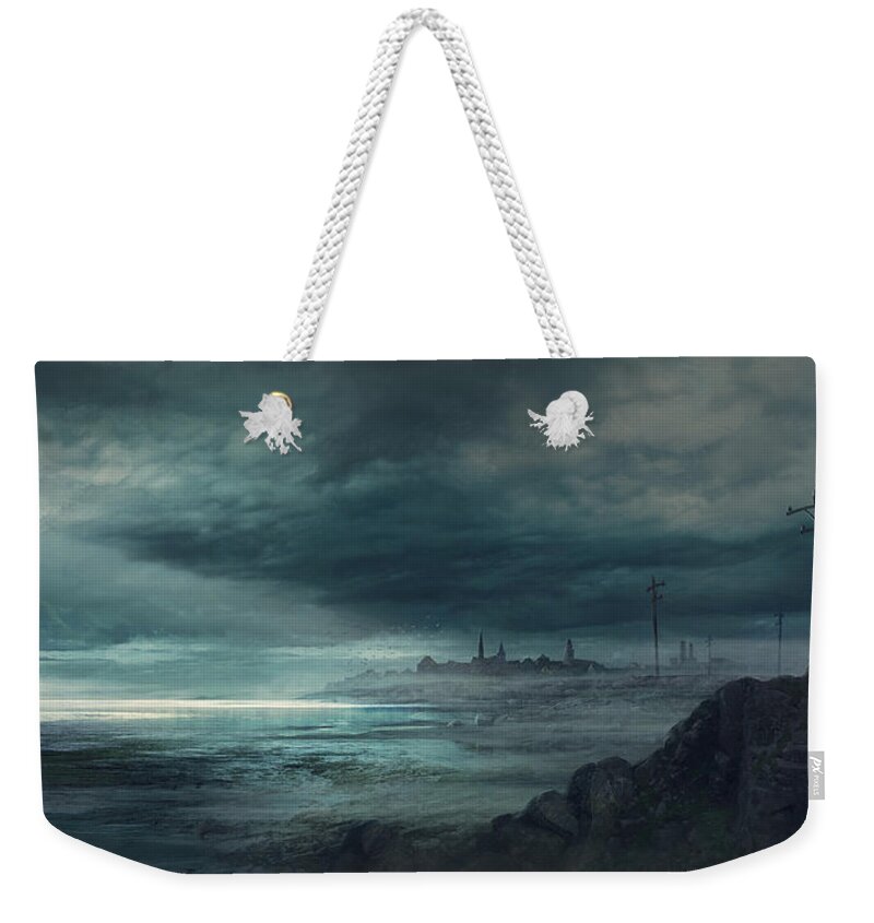 Lovecraft Weekender Tote Bag featuring the painting Shadow over Innsmouth by Guillem H Pongiluppi