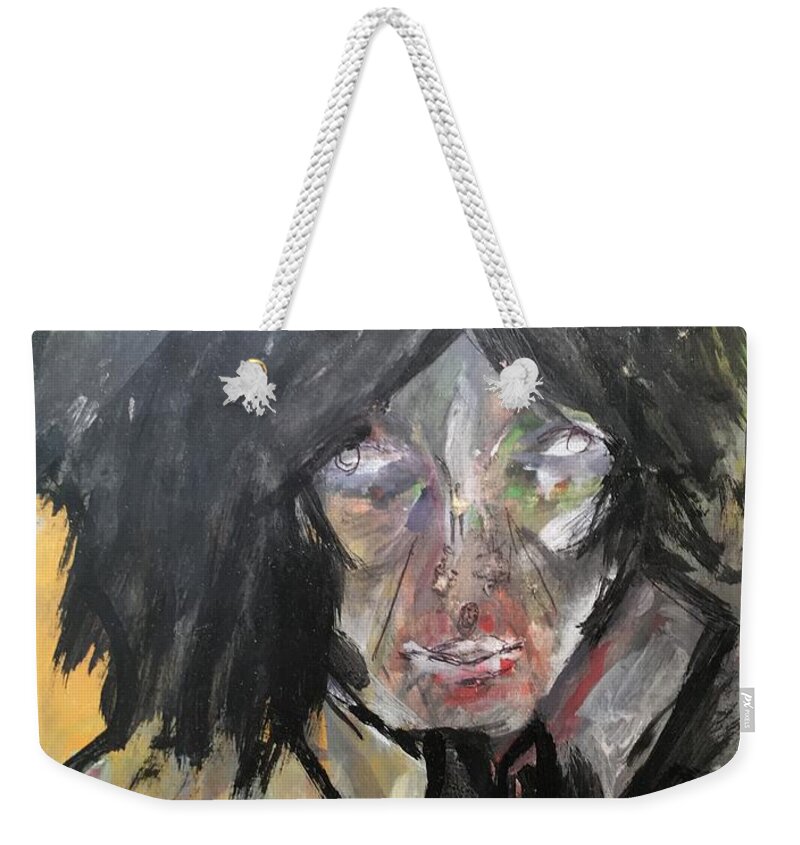 Abstract Weekender Tote Bag featuring the painting Shadows and Hearts by Judith Redman