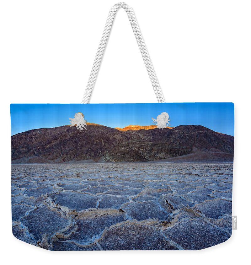 Badwater Weekender Tote Bag featuring the photograph Shadows Fall Over Badwater by Mark Rogers