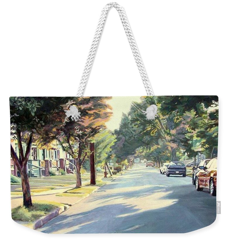 A Trip In The Inner City Weekender Tote Bag featuring the painting Shadows in 44108 by David Buttram