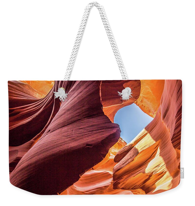 Antelope Canyon Weekender Tote Bag featuring the photograph Shapes by JR Photography