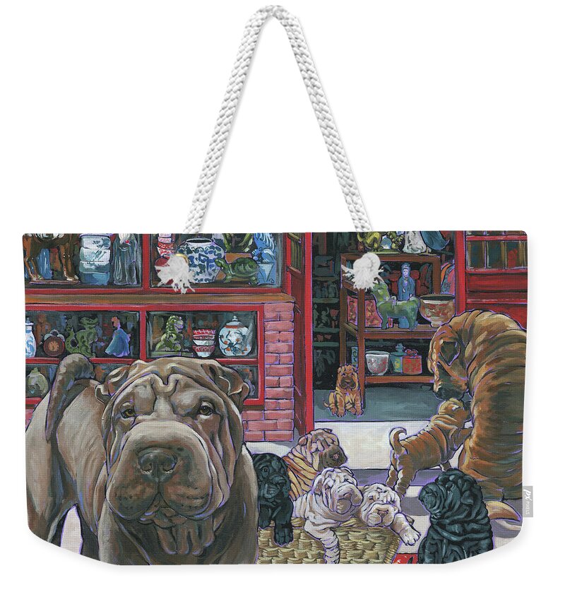 Shar Pei Weekender Tote Bag featuring the painting Shar Pei by Nadi Spencer