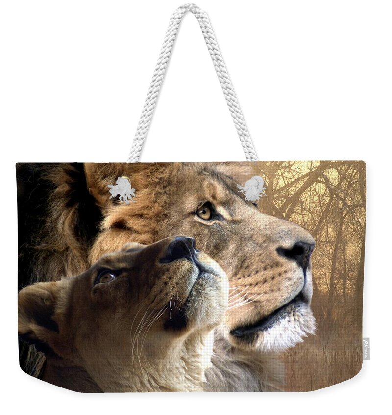 Lions Weekender Tote Bag featuring the digital art Sharing the Vision by Bill Stephens