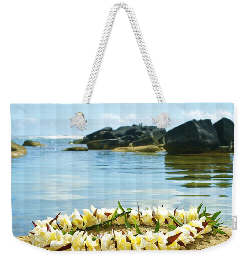 Anahola Weekender Tote Bag featuring the photograph Sharks Heiau with Lei by Kicka Witte - Printscapes
