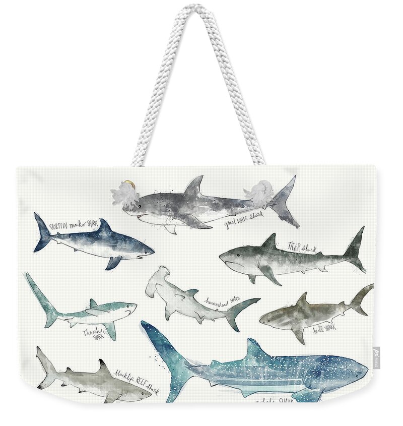 Sharks Weekender Tote Bag featuring the painting Sharks - Landscape Format by Amy Hamilton