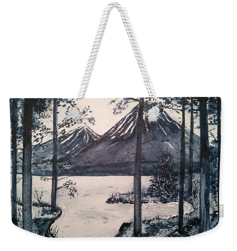 Mt. Shasta Monochromatic Weekender Tote Bag featuring the painting Shasta by Susan Nielsen