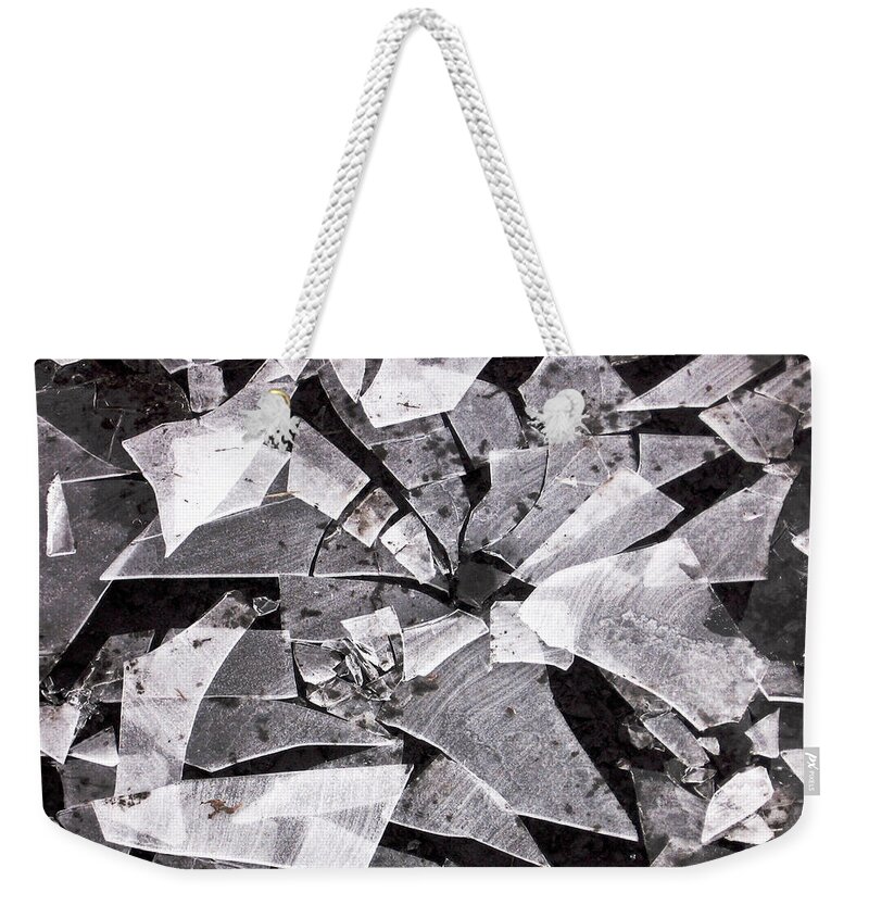 Lori Kingston Weekender Tote Bag featuring the photograph Shattered - Black and White by Lori Kingston