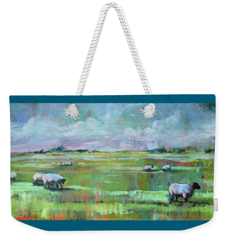 Sheep Weekender Tote Bag featuring the painting Sheep of His Field by Susan Bradbury