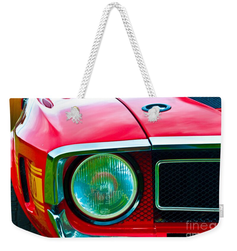 Ford Weekender Tote Bag featuring the photograph Red Shelby Mustang by Stuart Row