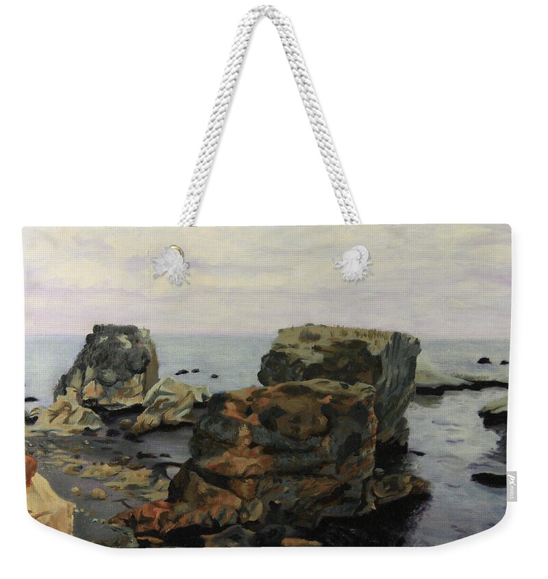 Shelley Irish Weekender Tote Bag featuring the painting Shell Beach by Shelley Irish