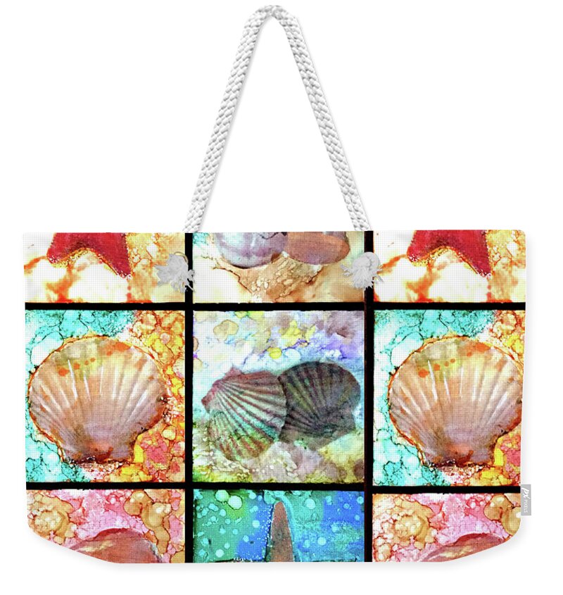 Sea Shells Weekender Tote Bag featuring the painting Shells X 9 by Alene Sirott-Cope