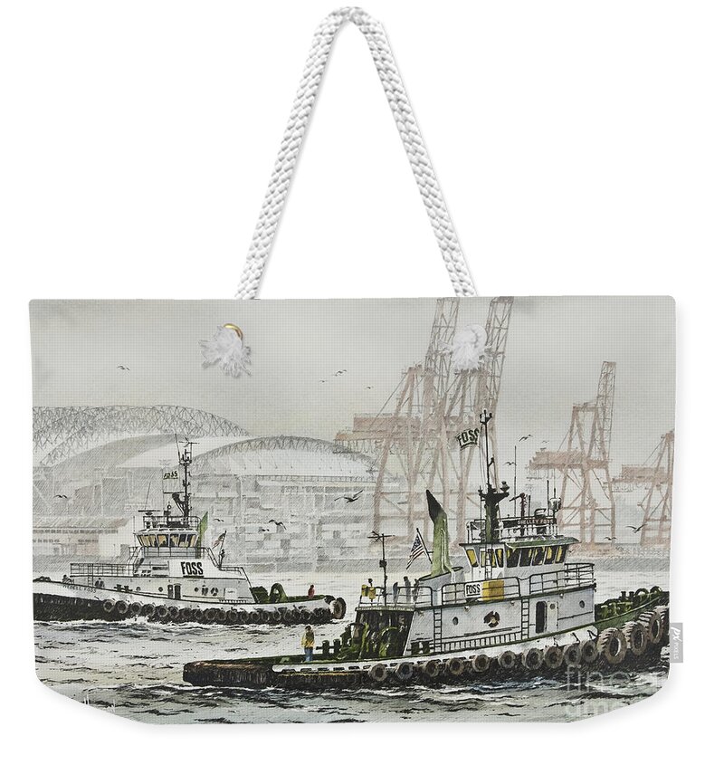 Tugs Weekender Tote Bag featuring the painting SHELLY and WEDELL FOSS by James Williamson