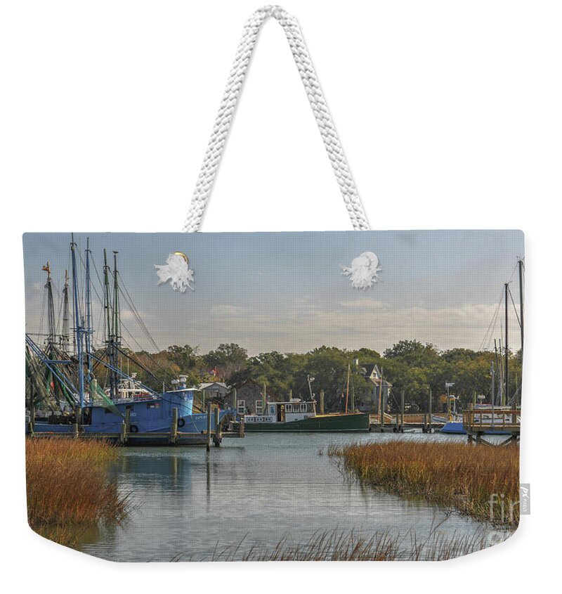 Shem Creek Weekender Tote Bag featuring the photograph Shem Creek Island Crawl by Dale Powell