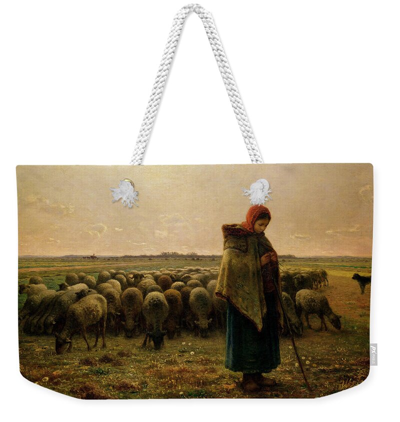 Academy Whisper Bulk Shepherdess with her Flock Weekender Tote Bag by Jean Francois Millet -  Pixels