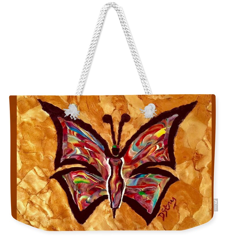 Butterfly Weekender Tote Bag featuring the mixed media She's Royal by Deborah Stanley