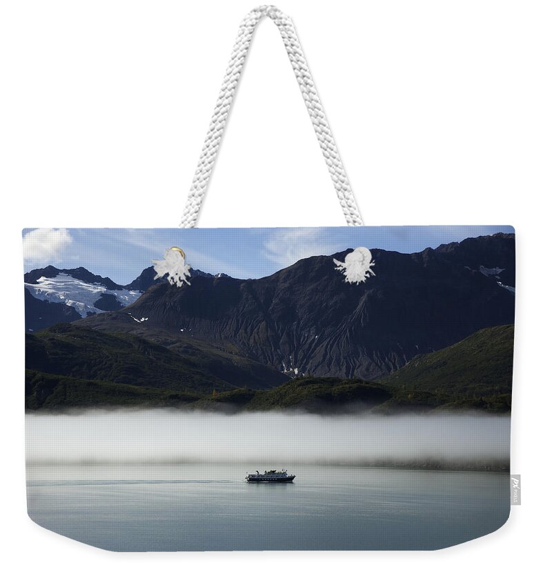 Glacier Bay National Park. Glacier Weekender Tote Bag featuring the photograph Ship in the Fog by Richard J Cassato
