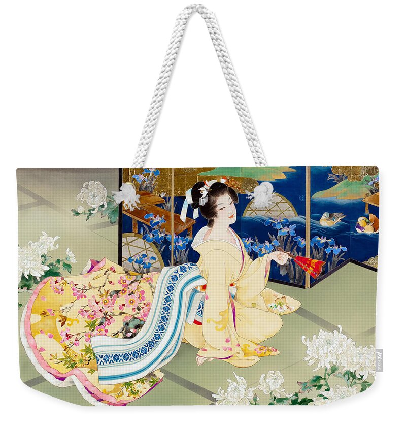 Adult Weekender Tote Bag featuring the photograph Shiragiku by MGL Meiklejohn Graphics Licensing