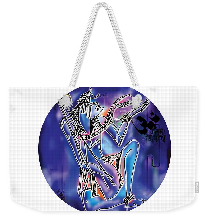 Music Weekender Tote Bag featuring the painting Shiva playing Vina by Guruji Aruneshvar Paris Art Curator Katrin Suter