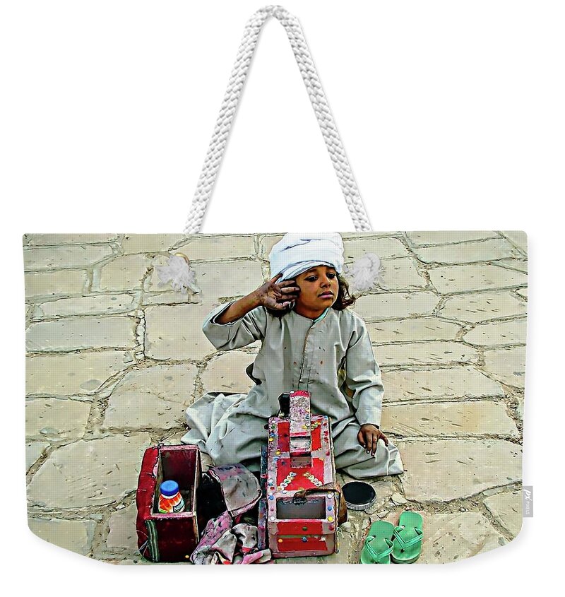 Africa Weekender Tote Bag featuring the digital art Shoeshine Girl - Nile River, Egypt by Joseph Hendrix