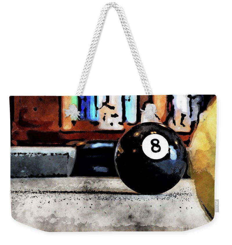 Pool Weekender Tote Bag featuring the digital art Shooting For The Eight Ball by Phil Perkins