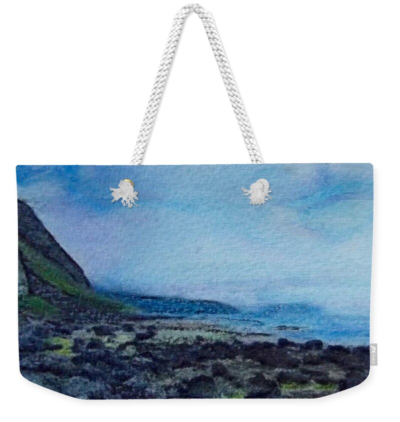 Sky Weekender Tote Bag featuring the painting Shore of Loneliness by Cara Frafjord