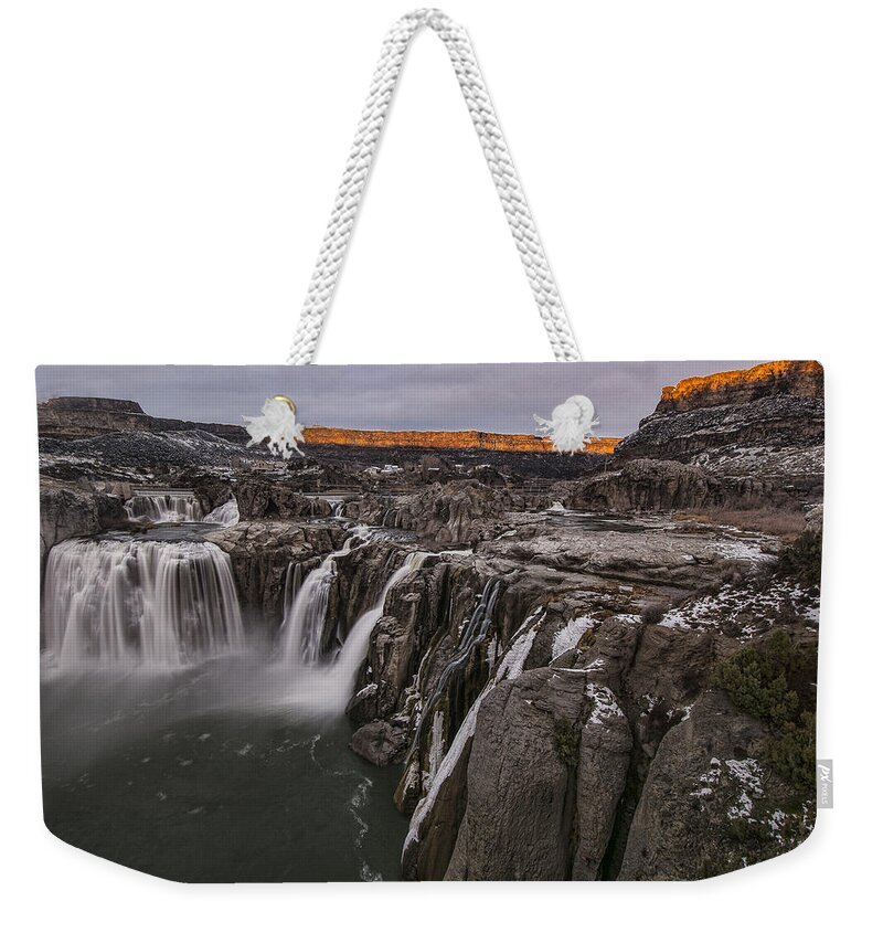 Waterfall Weekender Tote Bag featuring the photograph Shoshone Falls Illumination by Erika Fawcett