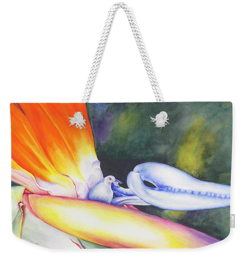 Bird Of Paradise Weekender Tote Bag featuring the painting Show Off by Lori Taylor