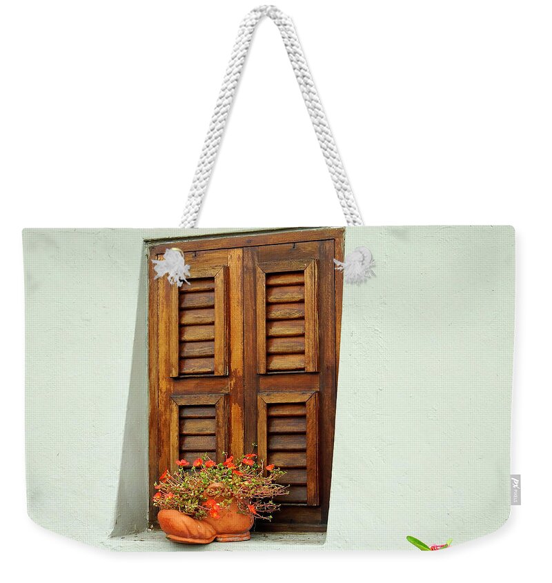 Window Weekender Tote Bag featuring the photograph Shuttered Window, Island of Curacao by Kurt Van Wagner