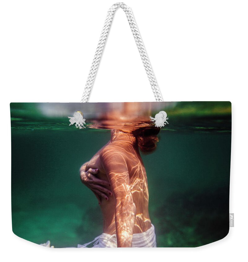 Swim Weekender Tote Bag featuring the photograph Shy Mermaid by Gemma Silvestre