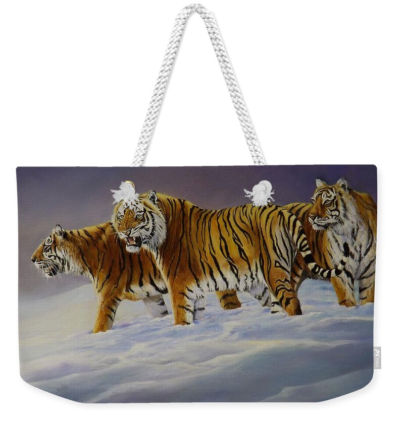 Tiger Weekender Tote Bag featuring the painting Siberian Sunlight by Barry BLAKE
