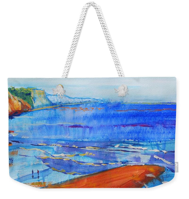 Sidmouth Weekender Tote Bag featuring the painting Sidmouth Seaside Painting by Mike Jory