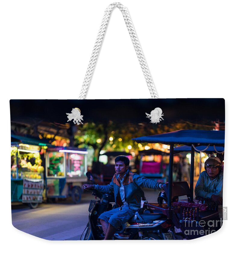 Cambodia Weekender Tote Bag featuring the photograph Siem Reap Night Tuk Tuk Driver by Mike Reid