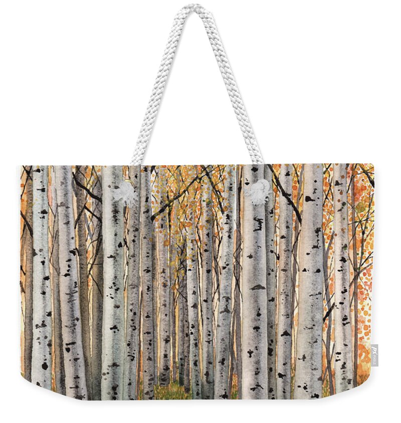 Forest Weekender Tote Bag featuring the painting Sierra Aspens by Hilda Wagner