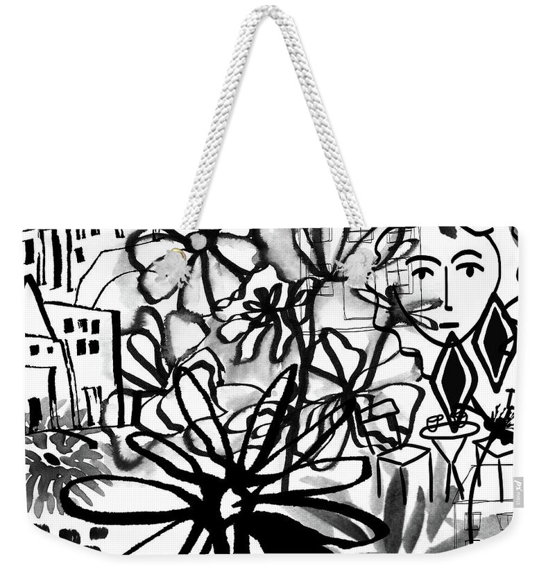 Black And White Weekender Tote Bag featuring the mixed media Sightseeing 2- Art by Linda Woods by Linda Woods