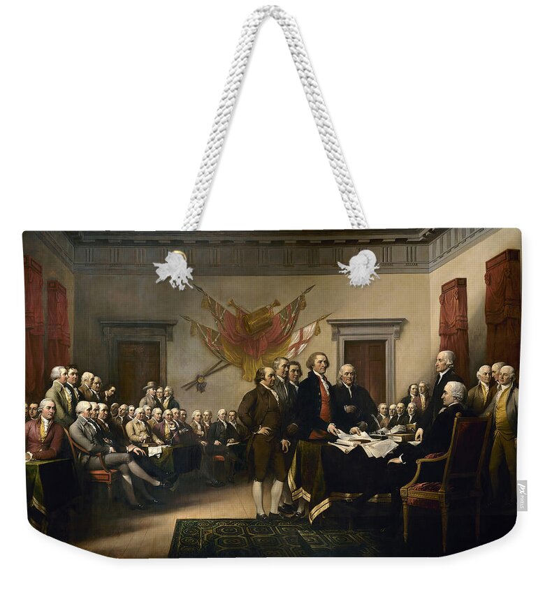 Declaration Of Independence Weekender Tote Bag featuring the painting Signing The Declaration Of Independence by War Is Hell Store