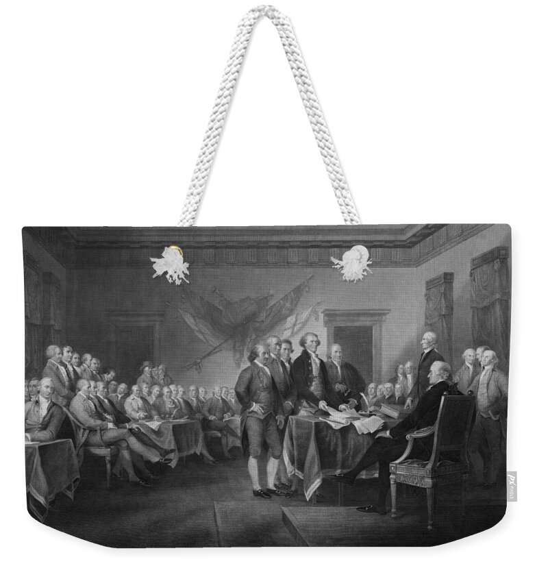 Declaration Of Independence Weekender Tote Bag featuring the mixed media Signing The Declaration of Independence by War Is Hell Store