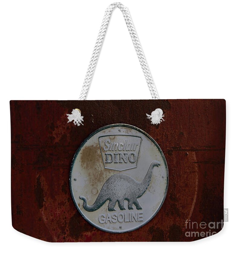 Sinclair Gasoline Photography Weekender Tote Bag featuring the photograph Siinclair Dino Gasoline Sign by Nick Gray