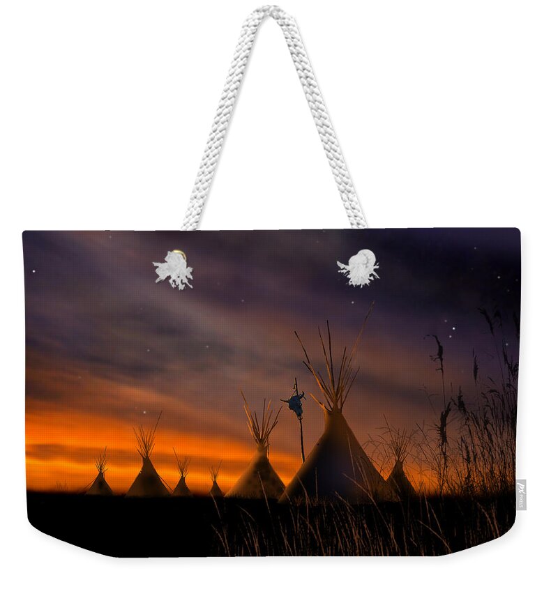 Native American Weekender Tote Bag featuring the painting Silent Teepees by Paul Sachtleben