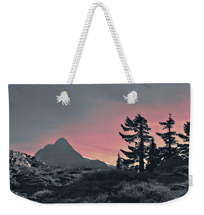 Landscape Weekender Tote Bag featuring the photograph Silhouette in a Rose Color Sky by Sandra Peery