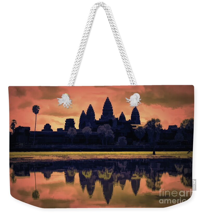 Angkor Wat Weekender Tote Bag featuring the digital art Silhouettes Angkor Wat Cambodia Mixed Media by Chuck Kuhn