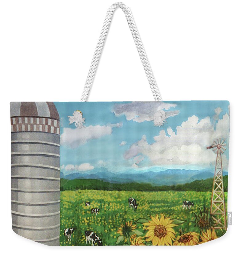 Silo Weekender Tote Bag featuring the painting Silo Farm by Bonnie Siracusa