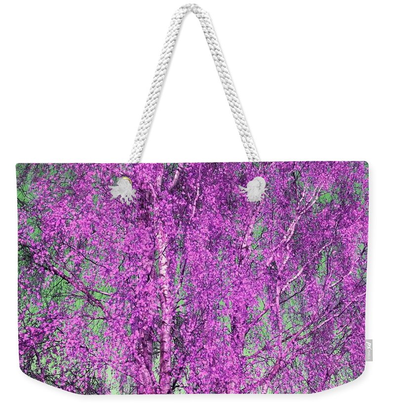 Silverbirch Weekender Tote Bag featuring the photograph Silver Birch in Lilac by Rowena Tutty