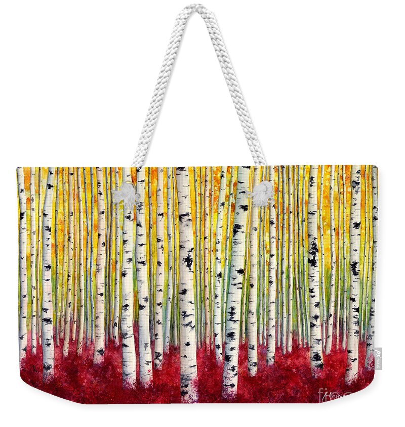 Birch Weekender Tote Bag featuring the painting Silver Birches by Hailey E Herrera