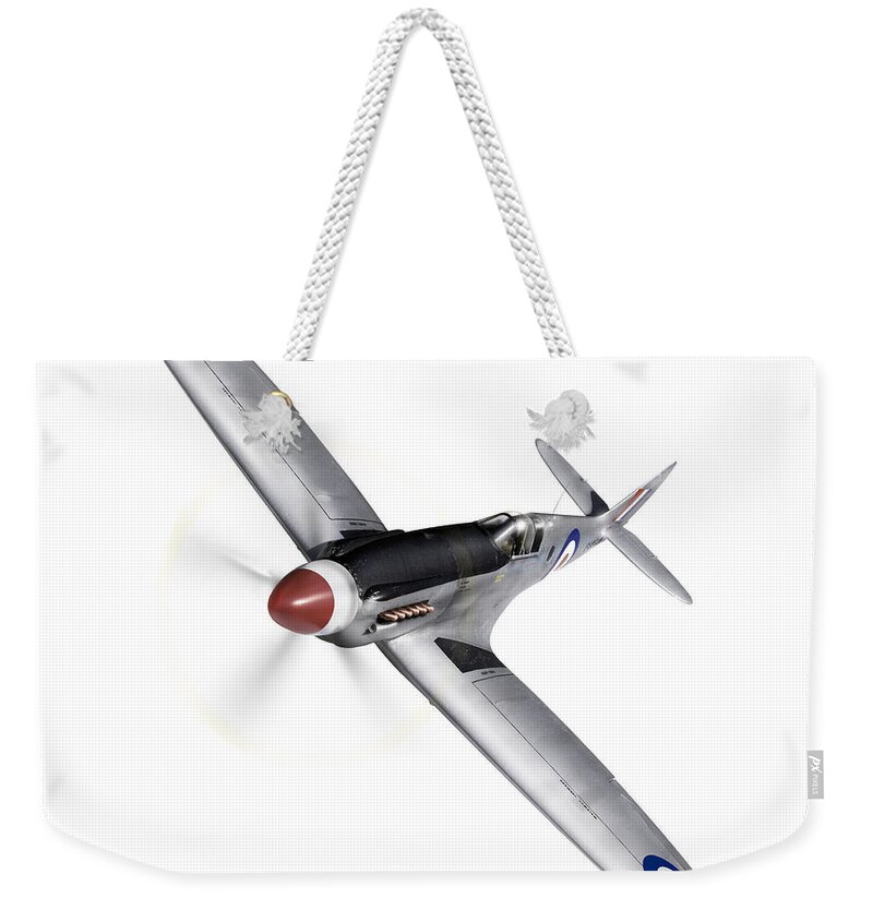 Silver Spitfire Weekender Tote Bag featuring the photograph Silver Spitfire PR XIX cutout by Gary Eason
