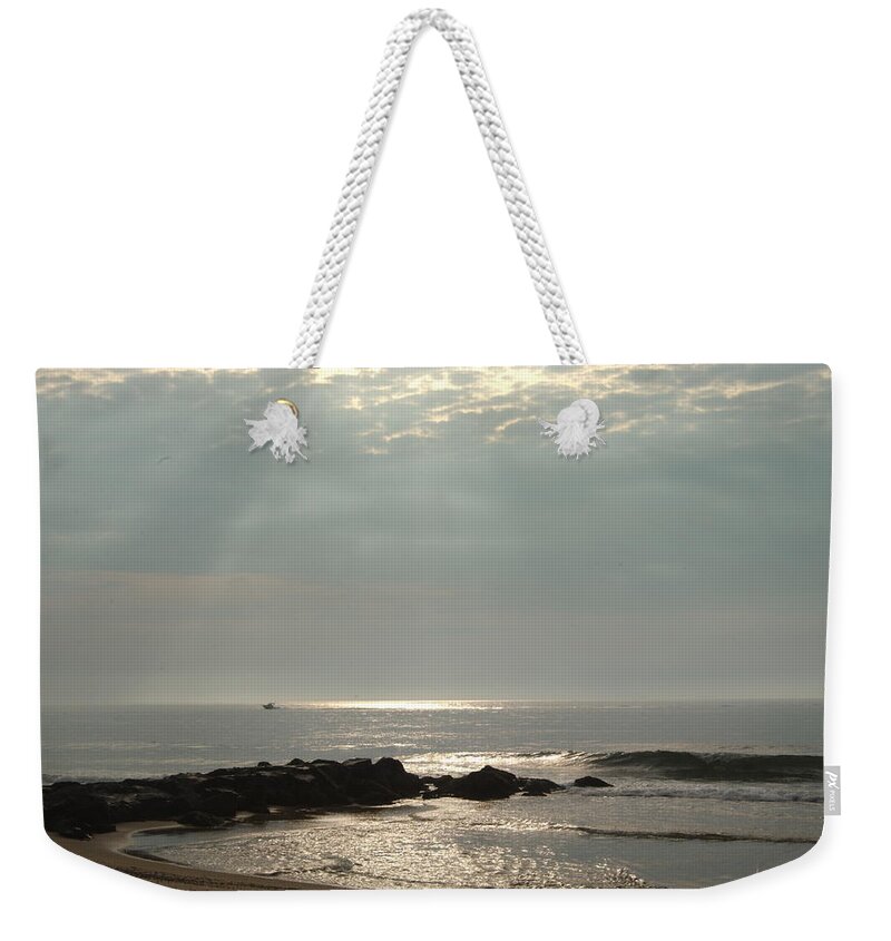Sunrise Weekender Tote Bag featuring the photograph Silver Sunrise in Ocean Grove NJ by Anna Lisa Yoder